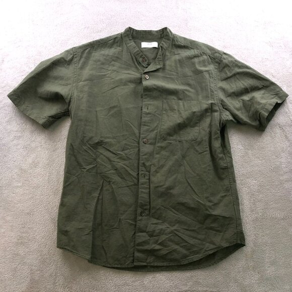 Uniqlo Men's Shirt Small Short Sleeve Cotton Linen Blend Green Button Up Casual - Picture 10 of 13